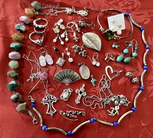 Großes Sterling Silber Schmuck Konvolut Vintage bis jetzt getragen oder Schrott - Bild 1 von 12