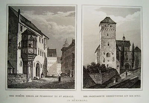 Nürnberg Pfarrhof St. Sebald Heldenturm Bayern seltener alter Stahlstich 1840 - Bild 1 von 1