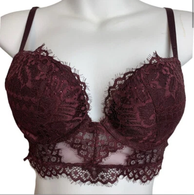La SENZA Women’s Beyond Sexy Classic Plunge Lace 34A Wine Burgundy USED Foto 1 de 4