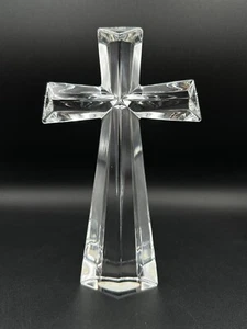 "Escultura religiosa vintage de cruz de cristal bohemio transparente 7 1/2 pulgadas" - Imagen 1 de 6