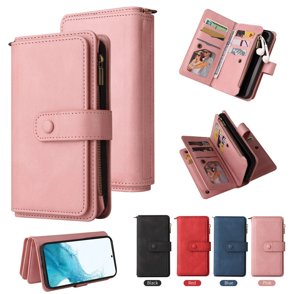 For iPhone 16 15 Pro Max 14/13/12/11 Luxury Zipper Wallet PU Leather Phone Case - Image 1 of 4