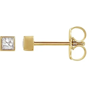 Diamond Micro Bezel Princess Cut Earrings 14K White Rose or Yellow Gold 5 Sizes - Picture 1 of 6