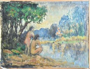 Öl auf Papier auf dicker Platte. " Badewannen " Post Impress. v1038 - Bild 1 von 2