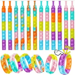 Bracelet Toy Wearable Wristbandt Bracelets Push Poping Bubble Stress Toys 12 pcs - Picture 1 of 4
