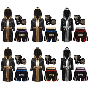 Kids Boys Outfit Carnival Set Muay Thai Suit Belted Open Front Training Satin - Picture 1 of 66