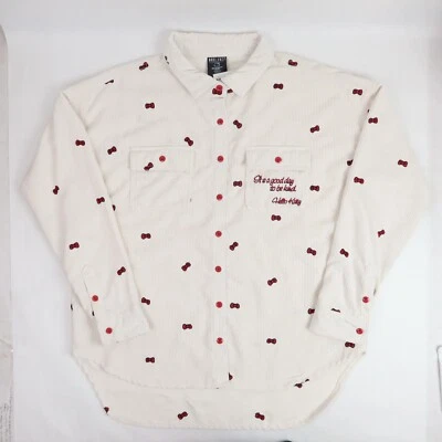 Chaqueta de pana pequeña con botones Hello Kitty para mujer camisa lazos bolsillos Foto 1 de 4