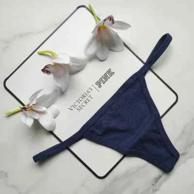 Calcinha Victoria's Secret rosa costela algodão fio dental meia-noite azul marinho tamanho G - Imagem 1 de 4