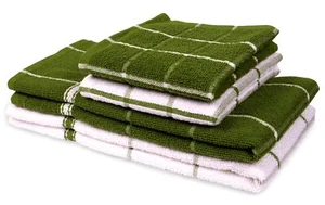 4-Pack Cotton Kitchen Towel & Dishcloth Set Super Soft Absorbent Green - Picture 1 of 7