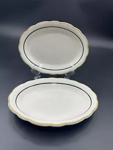 VTG Buffalo China Serving Platters Black Tan Lined Scalloped Rim Restaurant Ware - Picture 1 of 8