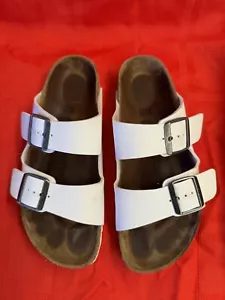 Birkenstock White Arizona Leather Sandals Silver Buckles Sz 39 - Worn 2x - Picture 1 of 6
