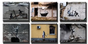 TIME4IMAGEN BANKSY Ucrania GUERRA guerra niños 6x40x30cm IMÁGENES LIENZO GICLEE ART - Imagen 1 de 5