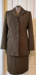 LE SUIT 2PC Tan Black Houndstooth Polyester Blend Skirt Suit Size 10 - Picture 1 of 14