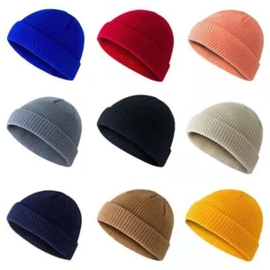 Puño Gorro Tejido Sombrero Gorra Slouchy Calavera Esquí Hombres Mujeres Liso Invierno Cálido Sombreros - Imagen 1 de 28