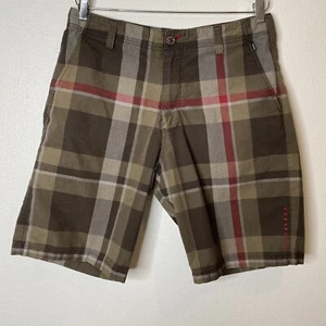 Billabong Walk Shorts Men's Size 33 Cotton Poly Tan Plaid Long Baggy - Picture 1 of 4