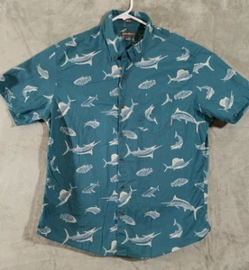Camisa Eddie Bauer para Hombre XL Azulada Todo Estampado de Pescado Botones Informal Exterior - Imagen 1 de 10