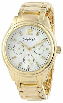 NEW August Steiner AS8076YG Women Multifunction Pretty Crystal White Pearl Watch - Image 1 of 4