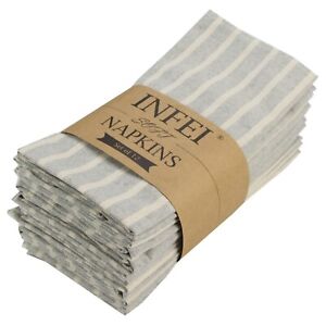 Broad Striped Cotton Blended Dinner Cloth Napkins - Set of 12 (17 x 17 inch)