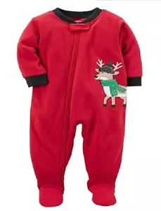 Carter's Reindeer Pajama Sleeper Fleece PJs, Red/Black, 18 Months - 1 Pc. NWT - Picture 1 of 1