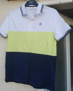 Marks And Spencer Blue White Yellow Short Sleeve Polo Shirt 13-14 Years - Picture 1 of 2