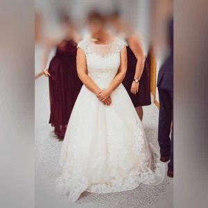 Davids Bridal Gorgeous Wedding Dress White-Peachy Shade beaded lacy sheer floral - Picture 1 of 10