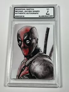 Deadpool schizzo originale art 1/1 slabbrato autentica firma di Michael Jacobs - Foto 1 di 2