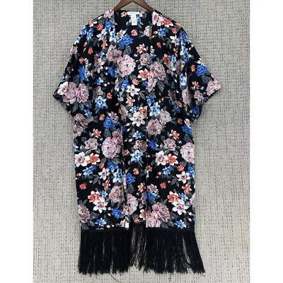 Carmen Marc Valvo Kimono Abierto Mujer Talla M/L Multicolor Floral Flecos Dobladillo Foto 1 de 4