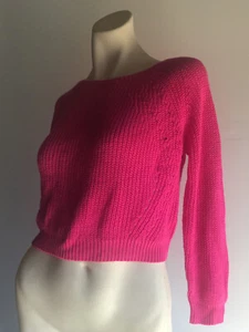 Bardot Hot Pink Barbie Crop Jumper Knit 6 10 Fluro Bright Winter Fashion Glam - Picture 1 of 9
