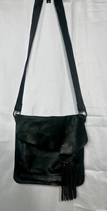 Lisa Leonard Leather Fringe Closure Long Strap Hobo Crossbody Messenger Bag - Picture 1 of 3