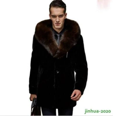 Mens Synthetic Fur Collar Coat Formal Jacket Parka Warm Winter Outwear Oversize - Image 1 of 4