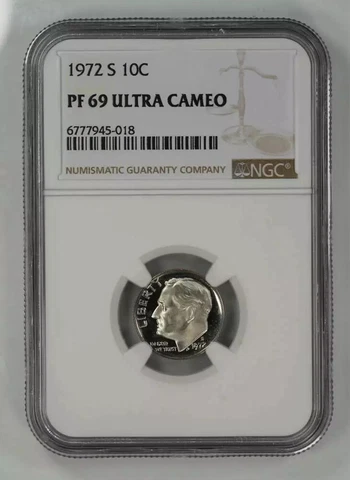 1972 S PROOF ROOSEVELT DIME 10C NGC CERTIFIED PF 69 ULTRA CAMEO (018) Cover