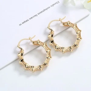 18k Layered Real Gold Filled Round basket Hoop earring - Picture 1 of 5