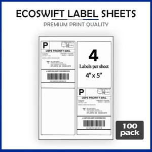(400) 4 x 5 EcoSwift Laser/Ink Address Shipping Adhesive Labels 4 per sheet - Picture 1 of 5