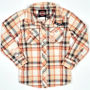 HARLEY DAVIDSON EMBROIDERED PLAID LONG SLEEVE SHIRT GIRLS 4 BLING BUTTON UP - Picture 1 of 11