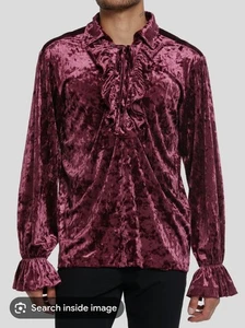 Social Collision Men's Velvet Long Sleeve Shirt SM Purple Vampire Goth Romantic - Picture 1 of 9