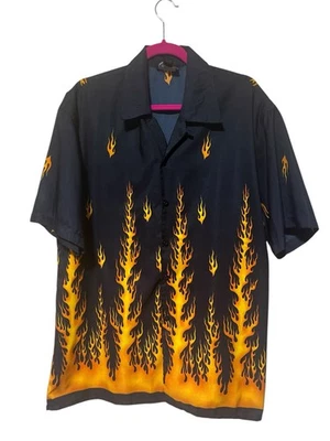 R-World Flames Shirt Polyester Made In India Black With Orange/yellow Flames - Image 1 of 4