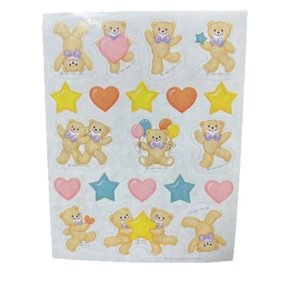 Vintage Hallmark Stickers Bears Hearts Stars Balloons 1984 - Image 1 of 4