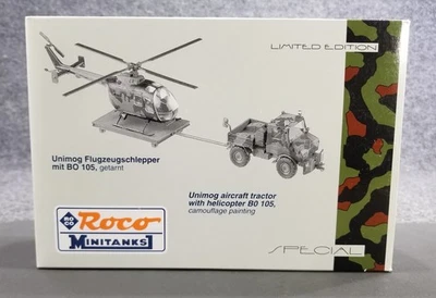 Roco Minitanks HO 837 MB UNIMOG AIRCRAFT TRACTOR  W/HELICOPTER SET 1:87 IOB - Image 1 of 4