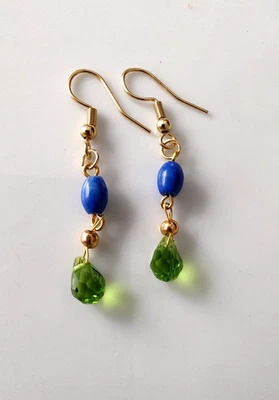 1 Paar Edelstein-Ohrringe, Lapislazuli und Peridot, grün-blau 🎀 - Bild 1 von 2