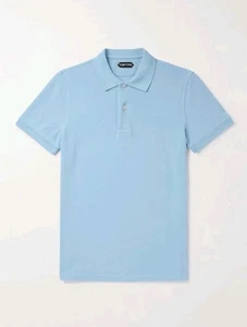 Tom Ford Cotton-Pique Polo Shirt Blue Men's Size EU 50 / US Medium NWT $450 - Picture 1 of 11