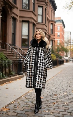 Abrigo con Capa para Mujer Nuage Extraíble Piel Sintética Marrón Negro Blanco Espiga Talla M/L Foto 1 de 4