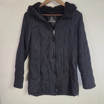 Женское пальто с капюшоном Prana Esla с подкладкой шерпа черное на молнии размер средний - Изображение 1 из 4