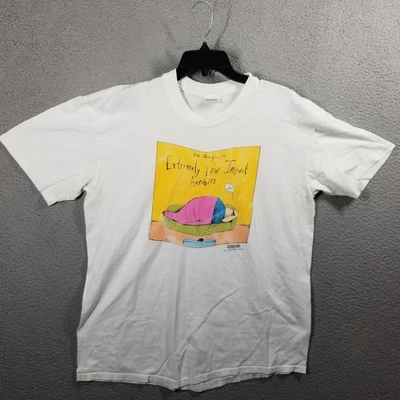 Vintage Quigmans Extremely Low Impact Aerobics Shirt Mens XL White Comic 90s USA - Image 1 of 4