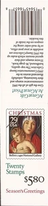 US Stamp 1992 29c Christmas Madonna Booklet Pane of 20 Stamps #BK202A - Imagen 1 de 2
