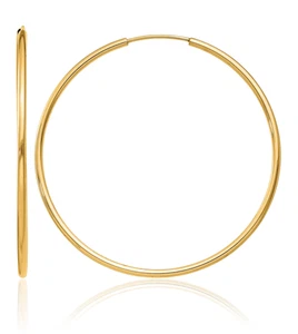 10K Solid Yellow Gold 1.5mm Round Endless Hoop Earrings - Picture 1 of 11