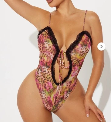 NUEVO Lo último Verano Malla Body Multicolor Estampado Guepardo Lencería Una Pieza L Foto 1 de 4