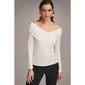 Donna Karan Women's Long Sleeve Off Shoulder Wrap Top in White XLarge MSRP $89 - Picture 1 of 8