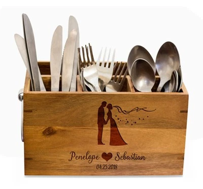 Carrito de cubiertos Him& Her, soporte para utensilios de cocina, personalizar cosas de cocina,... Foto 1 de 4