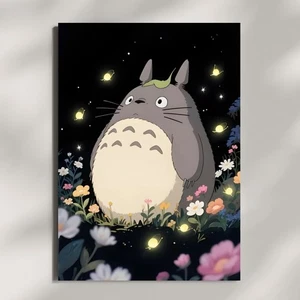 My Neighbor Totoro Poster - Fireflies & Flower Garden Studio Ghibli Art Print - Picture 1 of 5