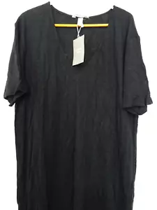 medium black midi v-neck linen H&M beach dress side vents new - Picture 1 of 11