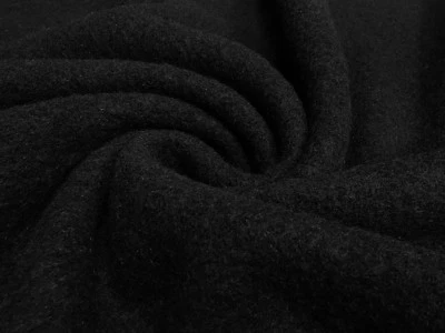 Stoff Ital. gekochte Wolle Kochwolle Walkloden schwarz uni Mantelstoff - Bild 1 von 4